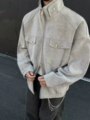 Threebooy Street Zipper Jacket High-end Handsome Stand-up Collar Coat American 2025 Retro Handsome Work Jacket Loose Top Urban