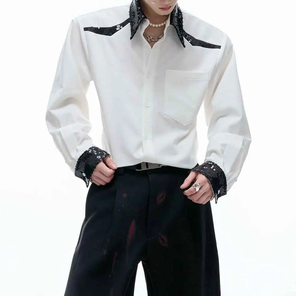Threebooy  Winter New Men's Patchwork Long-Sleeve Shirt American Retro Fashion Trendy High Street Casual Loose Niche Men's Tops