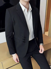 Threebooy  Men's 2 Piece Set Suit Version New Style Button Slim Fit Fashionable High-End Casual Business Formal Wedding Groom