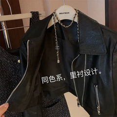 Threebooy American Trendy Motorcycle Suit Slim Short Jacket Double Zipper Washing PU Leather Jacket High Street Versatile Leather Jacket