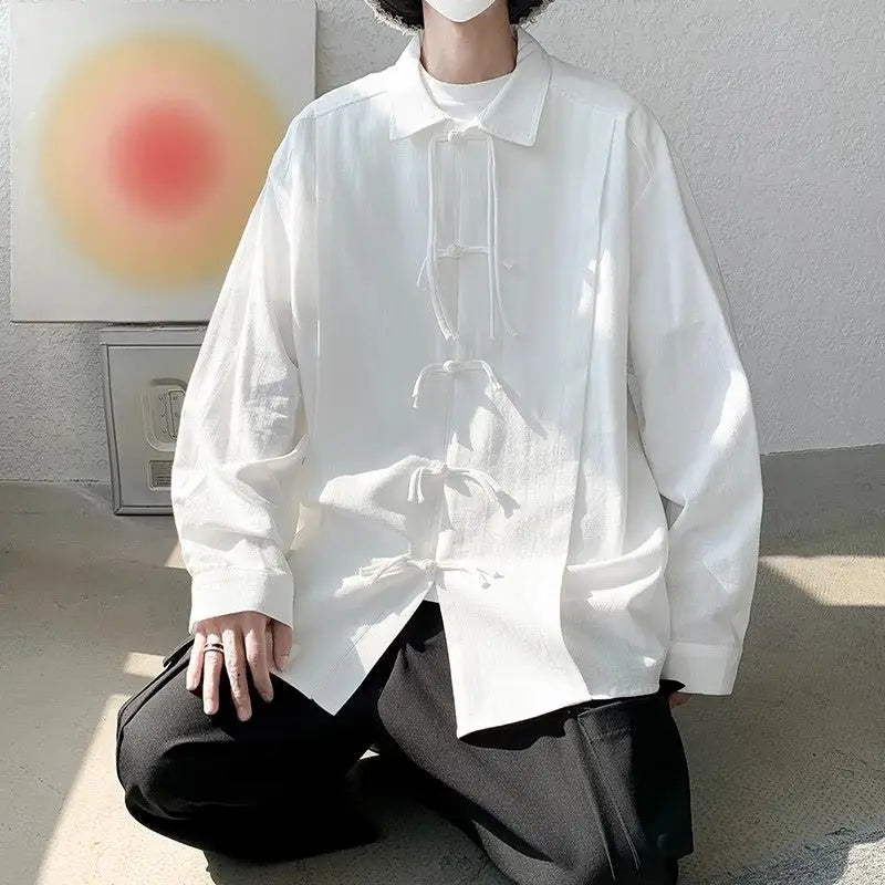 Threebooy New Classic Shirt Men Clothing Chinese Style Long-sleeved Buttoned Scholar White Shirt Ancient Style Fashionable Casual Blouse