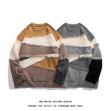 Threebooy Hole Fringed Sweaters For Men Retro Patchwork Color Round Neck Sweater Pullovers Couple Long Sleeve Tops Man Women