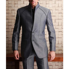 Threebooy  New Fashion Men Suits Grey Chic Stand Collar Single Breasted Male Blazer with Pants Sets Casual Daily Wedding Guest 2 Pieces Set