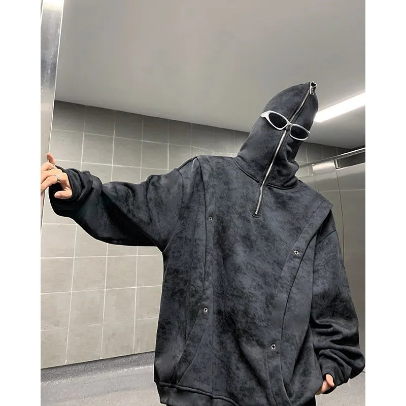 Threebooy Retro Tie-dye Printed Hoodie Men Fleece Warm Pullover Sweatshirts High Street Hip Hop Streetwear Oversized Unisex Hoodie