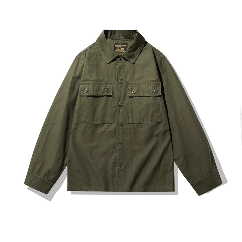 Threebooy  Spring Men's Tiger Stripe Camo Camouflage Cargo Shirt Fashion Work Engineer Long Sleeved Shirt Jacket With Double Pockets