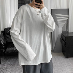 Threebooy Spring Multicolor Cotton T-shirt Men Fashion Solid Color Casual O-neck T Shirt Men Korean Loose Long-sleeved T-shirt Mens Tops