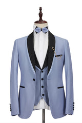 Threebooy  Blue Men's Suit 3 Pieces Blazer Vest Pants One Button Sheer Lapel Formal Work New Wedding Groom Formal Tailored