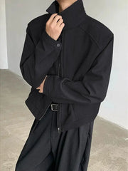 Threebooy Black Short Autumn Suit Jacket Male College Preppy Wearing American Baseball Uniforms with High-end Shoulder Pad Jacket Chic