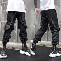 Threebooy Men's Cargo Pants Hip Hop Streetwear Joggers Trousers Hit Color Pocket Sweatpants Summer Harajuku Casual Ribbons Techwear Pants