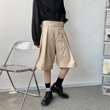 Threebooy New Niche Design Pasted High Waist Khaki Causal Wide Leg Shorts Summer Korean Trend Men's Knee Length Pants