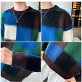 Threebooy  Clothing Men Mink Cashmere Plaid Sweater/Male Slim Fit Fashion Casual Pullover/Man Round Neck Korean Harajuku Sweaters