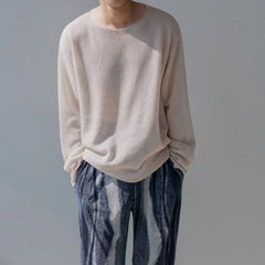 Threebooy  American Style Men Long Sleeve Knitted T Shirt Spring Autumn Casual Loose Lightweight Breathable Relaxed Tee
