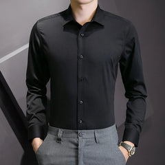 Threebooy  Four Season Basic Smooth and High-quality Casual Men's Long Sleeved Black and White Shirt Plus Size 6XL 7XL