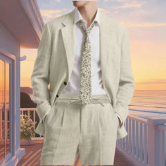 Threebooy  Men's Two-Piece Suit Summer Fashion Notch Lapel summer beach wedding parties Casual business cardigan for men