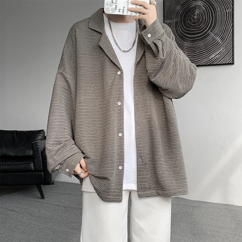 Threebooy Korean Fashion Ice Silk Shirt Men's High Quality Long Sleeve Shirts Loose Casual Blouse Oversized 5XL masculina camisas hombre