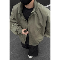 Threebooy  Jacket Mens Casual Jacket Solid Stand Collar Loose Fit Zipper Autumn Coat Ribbed Cuffs Relaxed Outerwear