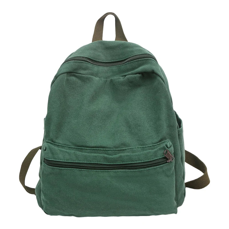 Threebooy  Brand High Quality Canvas Backpacks Women Solid 100% Cotton School Bags Soft Green Satchels Small Cloth Leisure Or Travel Bags