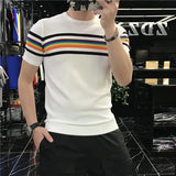 Threebooy  Clothing Men's Summer Knitted T-shirts/Male Slim Fit Stripe Fashion Business T-shirt O-Neck Casual T-Shirt Streetwears