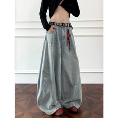 Threebooy Loose Fit Jeans Men Baggy Wide Leg Denim Pants Patchwork Ripped Light Blue Wash Hip Hop Streetwear Fashion New 2025 autumn jeans