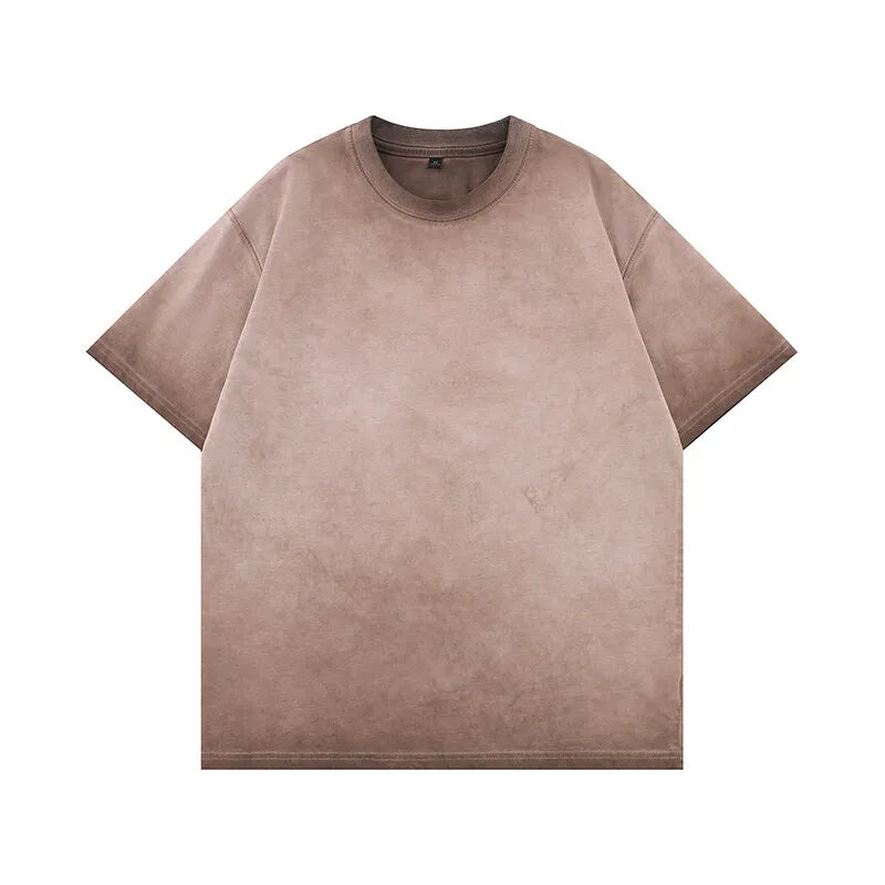 Threebooy  Mens Gradient Washed Loose Crew Neck Tee Streetwear Vintage Distressed Oversized Tshirt man Casual Fashion Trendy Basic Top