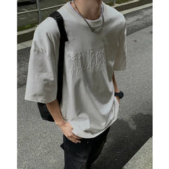 Threebooy Gothic Letter Foaming Printing T-shirt Men Harajuku Streetwear Mens Y2k Oversized T Shirts Korean Fashion Short Sleeve Tops Tees