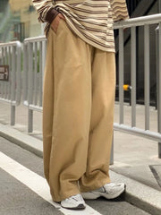 Threebooy  Wide Leg Cotton Casual Pants Men Japanese Loose Oversize Straight Ankle-length Long Trousers Korean New