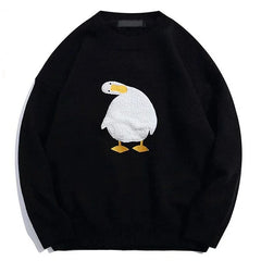 Threebooy Harajuku Oversized Knitwear Sweater Men Cartoon Duck Goose Embroidery Jumpers Japanese Fashion O-Neck Streetwear Couple Unisex