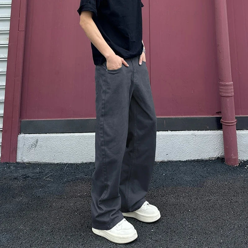 Threebooy Pure Cotton Men's Cargo Pants Y2K Man Spring Solid Color Zipper Straight Multiple Pockets Work Baggy Pants Streetwear Trousers