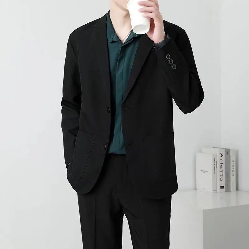 Threebooy Men Suit Jackets Blazer Coat Slim Fit Smart Casual Autumn New Fashion Clothing Two Buttons Solid Color Korean Black/Khaki/Coffee