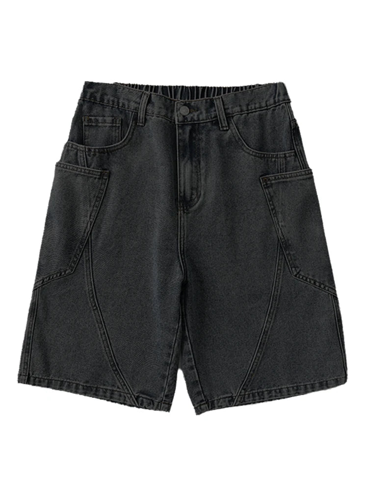 Threebooy  Men's Summer Denim Cargo Shorts Big Size 8XL 7XL 6XL Elastic Waist Straight Baggy Jeans Shorts