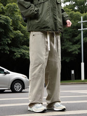 Threebooy Autumn New Cargo Pants Men with 5 Pockets 100% Cotton Workwear Wide Leg Baggy Pants Casual Straight Trousers Plus Size 8XL