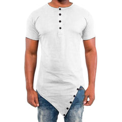 Threebooy  Men's Summer Fashion Irregular T-Shirt Short Sleeve Solid Hip Hop Pull On Tshirt Male Streetwear Henry Collar Casual Tops Tees