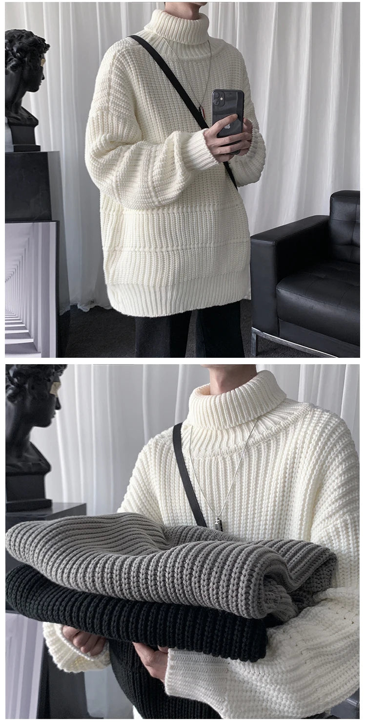 Threebooy Autumn Winter Mens Casual Turtleneck Pullover Men's Long Sleeve Rollneck Sweater Korean Style Fashion Warm Knitted Sweater