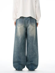 Threebooy 2025 Autumn Men's Wide-leg Jeans Comfortable Loose Casual Straight Trousers American Classic Retro Wash Cotton Denim Pants