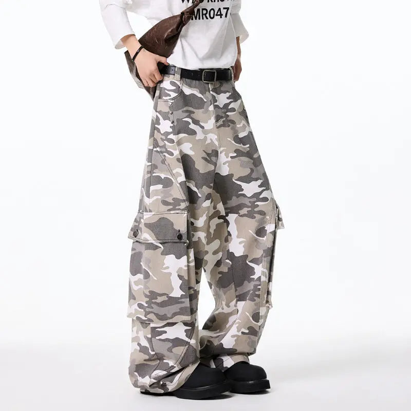 Threebooy Mens Cargo pants Cotton Camo Workwear Pants Loose Fit Wide Leg Military Tactical Casual Trousers Urban Outdoor Clothing 2025