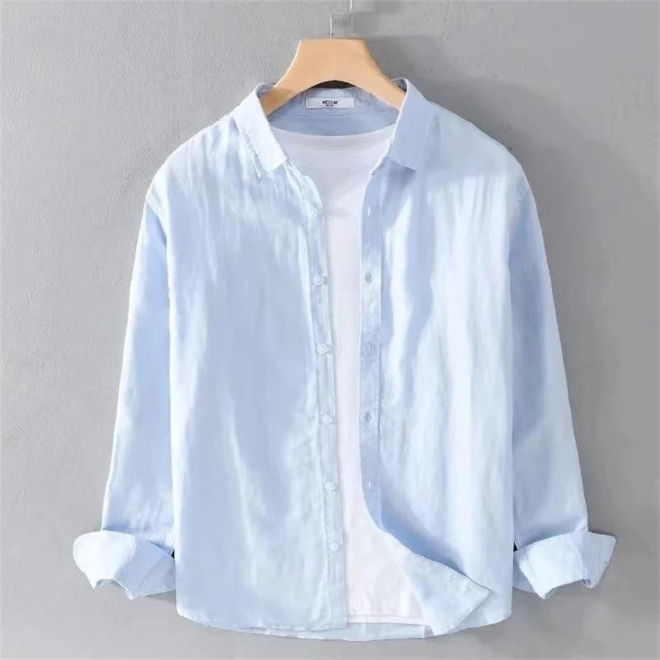 Threebooy  Summer Cotton Linen Shirts Men Harajuku Long Sleeve Shirt for Men Vintage Thin Loose Casual Shirt Coats Japan Style Blouse Male
