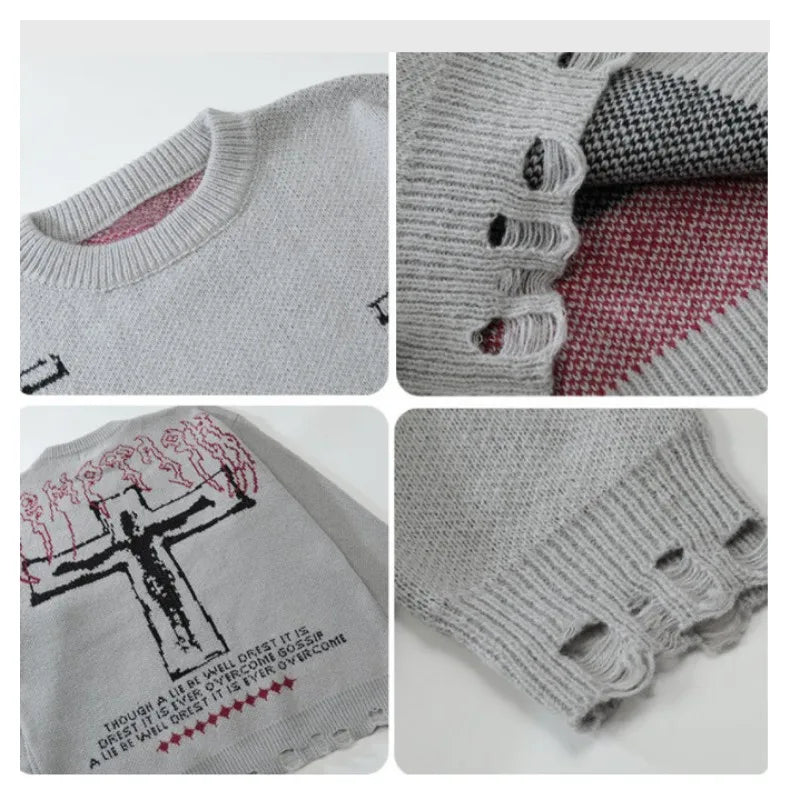 Threebooy Sweaters Fashion Brand Dark Cross Sweaters Men's Autumn and Winter Gentle Lazy Wind Soft Waxy Sweaters