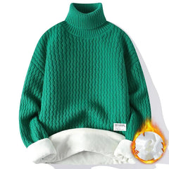 Threebooy New Winter Fleece Turtleneck Sweater Men Warm Knit Pullovers Mens Casual Knitted Sweaters Solid Color Turtleneck Knitwear Man