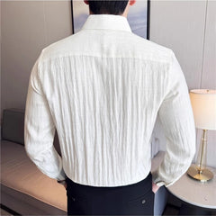 Threebooy  Men's Linen Long Sleeved Shirt Fashionable Business Casual Lightweight Breathable Comfortable Casual Solid Color Shirt