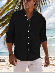 Threebooy  Men's Independent Station Four Seasons Large Size Loose Patchwork Shirt Casual Solid Color Daily Clothing Beach Dinner Cardigan