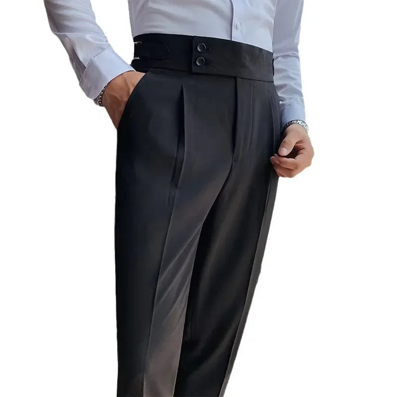 Threebooy  AutumnCasualTrousersMenStraight-LegNarrow-FitHigh-WaistedSlimsBritishStyleSuit Pants BusinessAttire