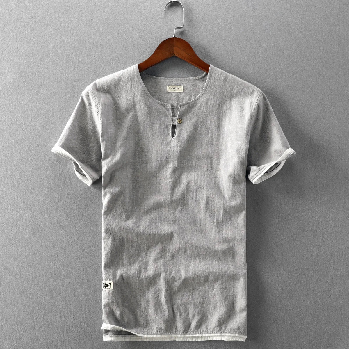 Threebooy  New Summer Men Linen Cotton T-shirt Casual Wash Round Neck Chinese Style Classic Comfortable Top Sold Color Short Sleeve T-Shirt