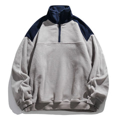 Threebooy  Autumn Polar Fleece Contrast Sweatshirts For Men Streetwear Patchwork Zipper Half Open Pullover Sweat Shirt Male Clothing