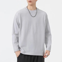 Threebooy  Men's Spring and Autumn New Splicing Pullovers O-Neck Fashion Solid Color Loose and Versatile Casual Long Sleeve Tops