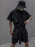 Threebooy Techwear Short Jumpsuit for Men Black Bodysuits Overalls Men Green Male Japanese Streetwear Summer Pockets Hip Hop