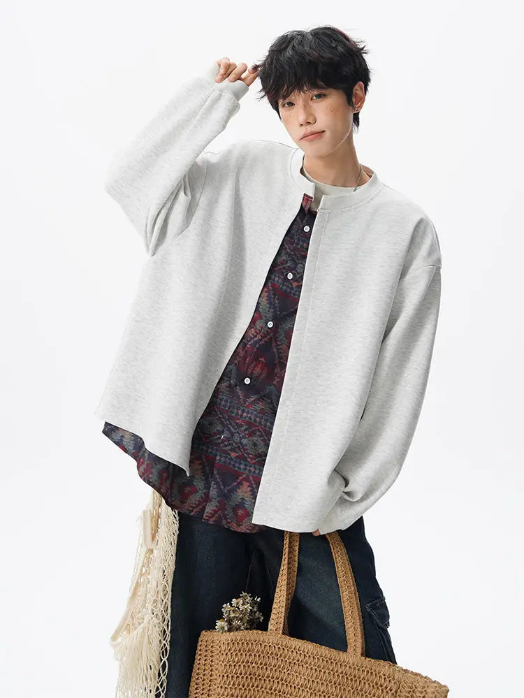 Threebooy Jacket men Stand Up Collar Single Breasted Fake Two Piece Jacket Autumn Thin Ethnic Print Patchwork Mens Outerwear Coat men new
