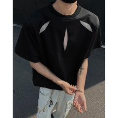 Threebooy Summer Hollow Mesh T Shirt Men Short Sleeve Patchwork Casual Men Clothing Streetwear Fashion Camisetas Gray/Black/White
