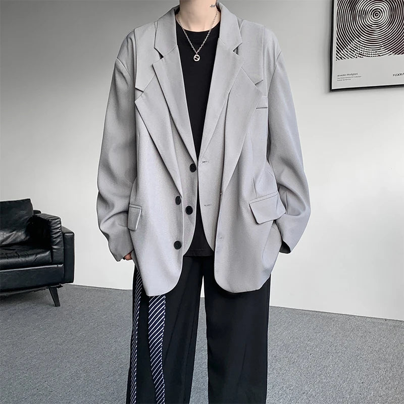 Threebooy 2025 Men Loose New Fashion Blazer Suit Jacket man Casual Double layer collar design Male Blazers Mens Coat Wedding Dress