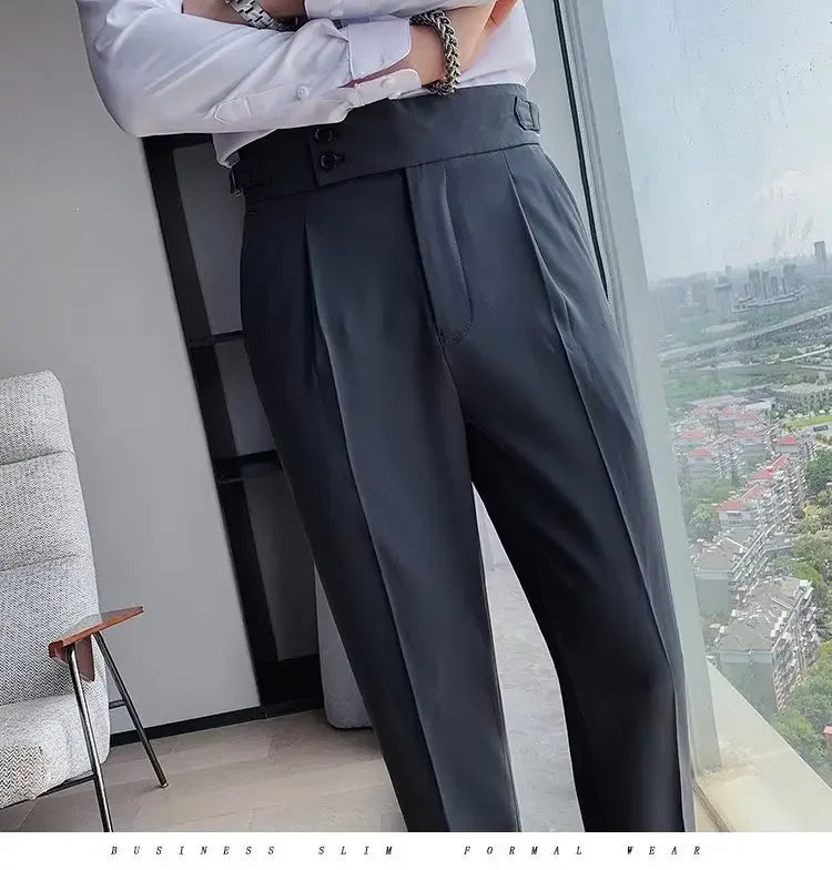 Threebooy Nadir Coffee Color Men's Trousers Classic Trendy Paris Button Single Pleat Slims Smooths Your Silhouette Business Casual Pants