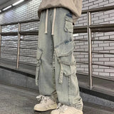 Threebooy Y2K Autumn And Winter New Japanese Overalls Jeans Men And Women American Retro High Street Micro-la Washed Wide-leg Straight Pants